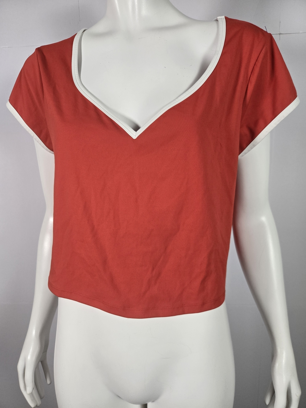 Old Navy Red V-Neck Crop Top with White Trim